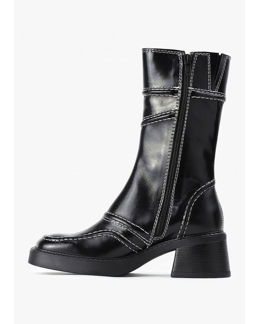Miista Malene Black Leather Block Heel Calf Boots
