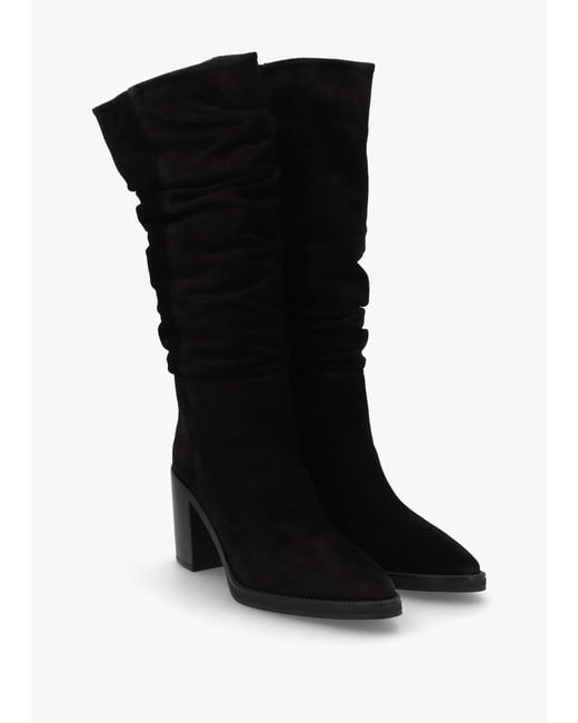 Alpe Black Astrid Rouched Block Heel Knee Boots