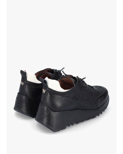 Wonders Eleven Black Leather Wedge Trainers
