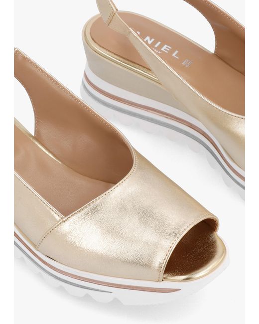 Daniel White Canna Gold Leather Peep Toe Wedge Sandals