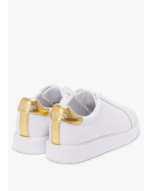 Lauren by Ralph Lauren Angeline Iv White & Gold Leather Trainers