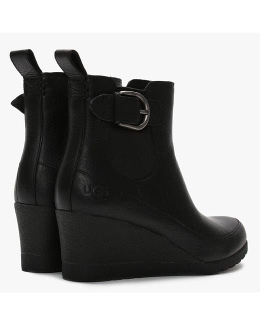 UGG Arleta Black Leather Wedge Ankle Boots | Lyst Canada