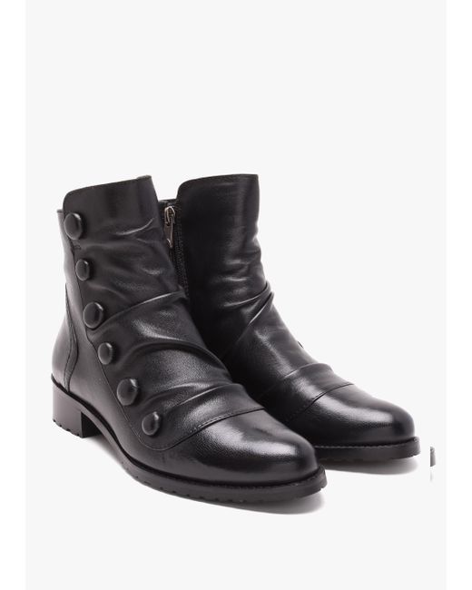 Moda In Pelle Bronwen Black Leather Rouched Ankle Boots