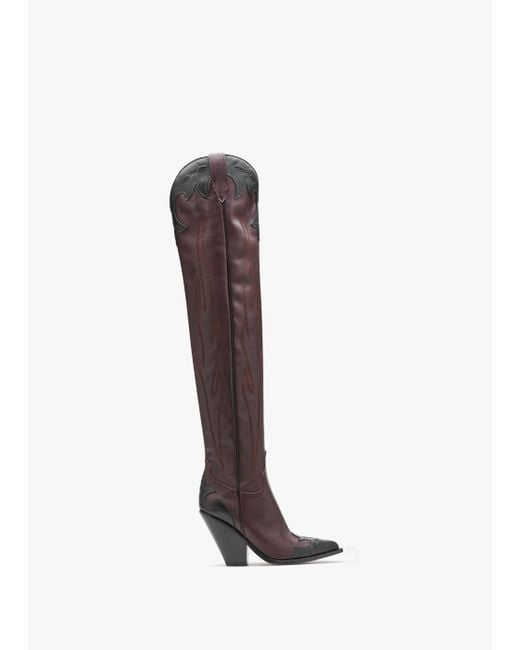 Sonora Boots Brown Melrose Black & Burgundy Leather Western Over The Knee Boots