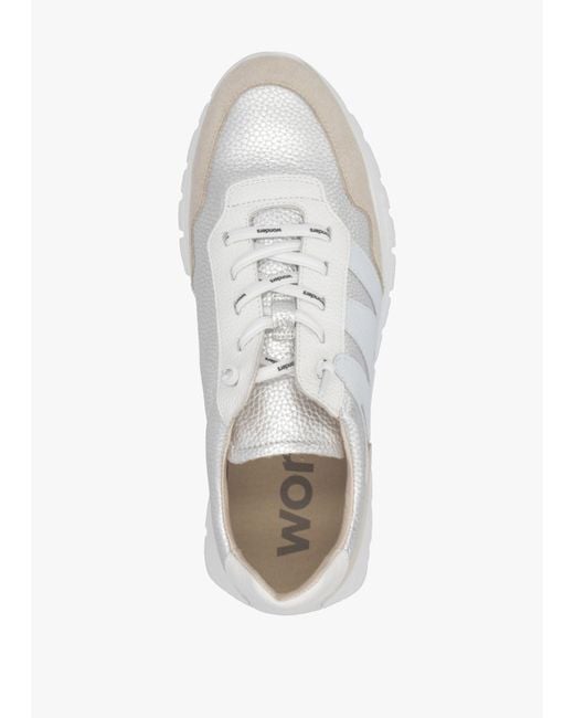 Wonders White Odisei Platino Metallic Leather & Suede Trainers