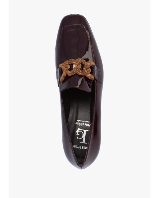 Luca Grossi Brown Burgundy Patent Leather Chain Link Low Heel Loafers