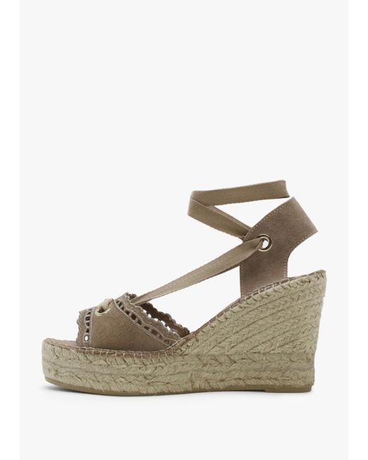 Daniel Natural Ilazer Beige Suede Laser Cut Edge Ankle Tie Wedge Espadrilles