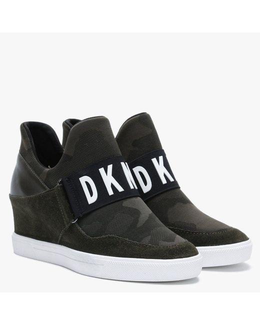 black leather wedge trainers