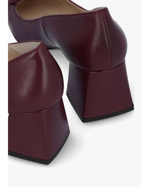 Daniel Purple Nessie Burgundy Leather Block Heel Court Shoes