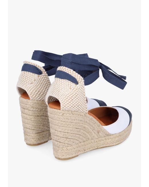 Daniel Blue Kendall White Leather Toe Cap Wedge Espadrilles