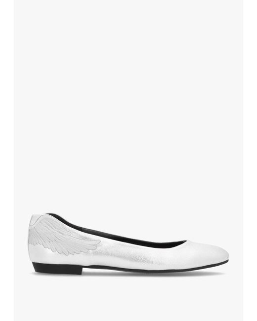 Martel White Angels Wings Silver Metallic Leather Ballet Pumps