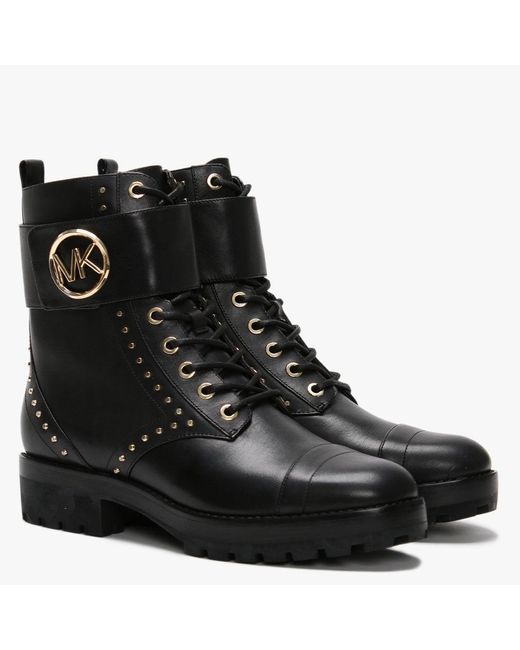 Michael Kors Tatum Black Leather Combat Boots - Lyst