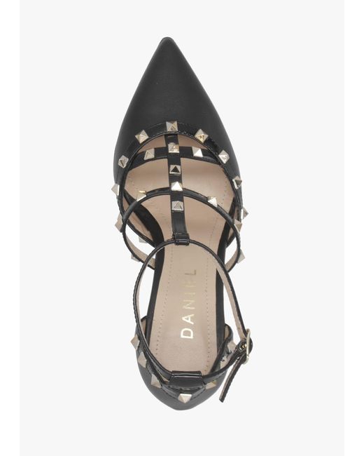Daniel Multicolor Poltiff Leather Studded T-Bar Court Shoes