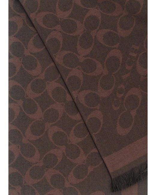 COACH Brown Bias Signature C Maple Wool Mix Oblong Scarf