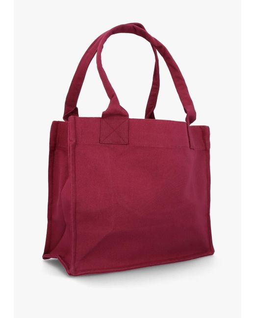 Ganni Red Large Burgundy Recycled Cotton Logo Shopper Bag
