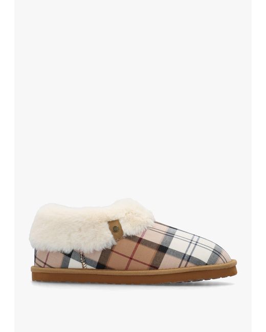 Barbour White Eloise Tartan Hessian Bootie Slippers
