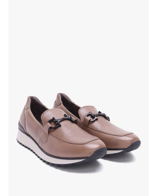 Caprice Pink Blythe Taupe Leather Low Wedge Loafers