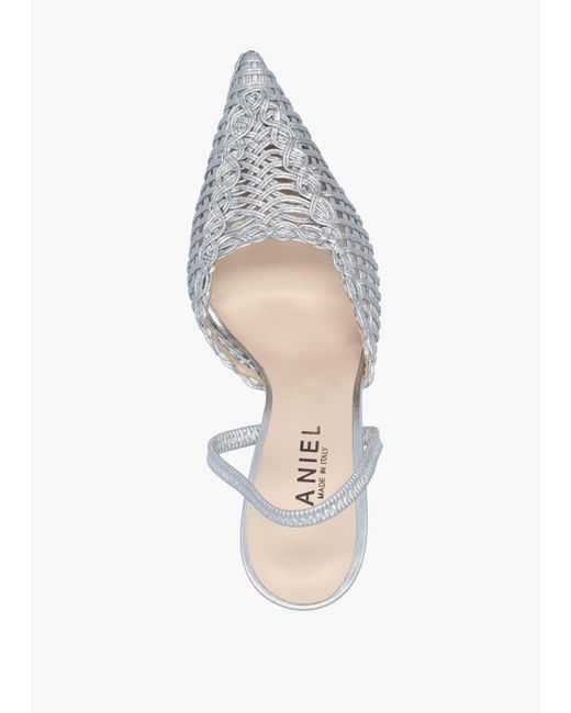 Daniel White Tiffi Silver Leather Woven Sling Back Court Shoes