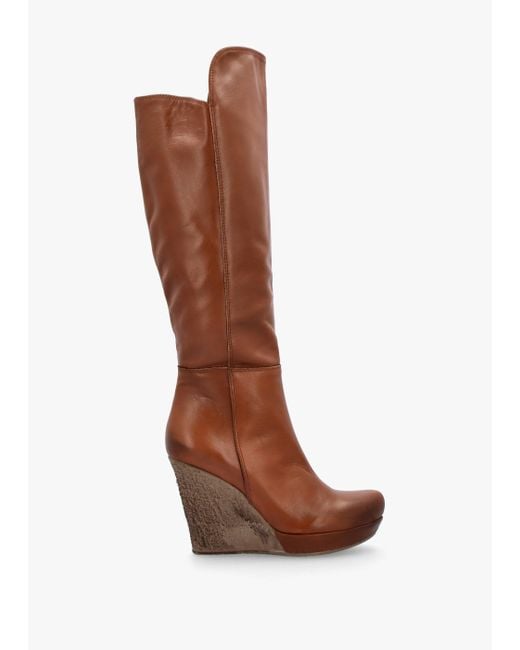 Daniel Brown Wisdom Tan Leather Knee High Wedge Boot