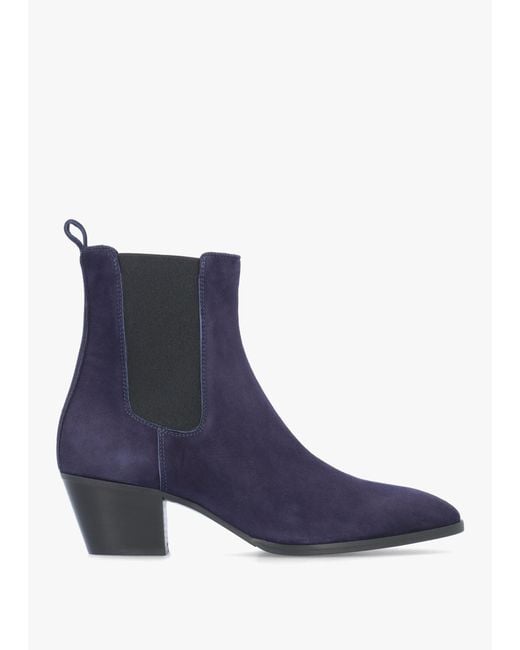 Evaluna Blue Margot Western Stacked Heel Chelsea Boots