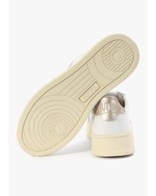 Autry Medalist Low White & Gold Leather Trainers