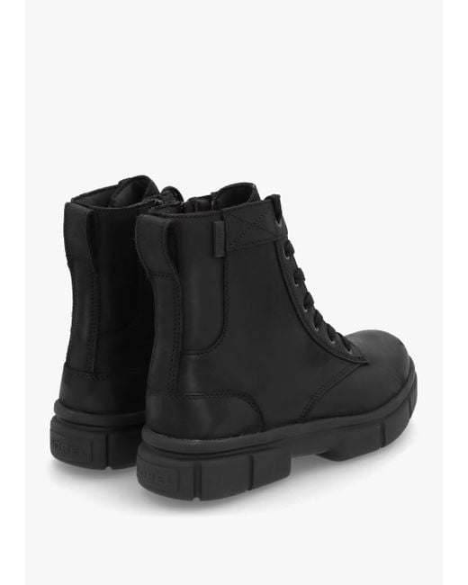 Sorel Women's Explorer Strttm Black Black Leather Lace Up Boots