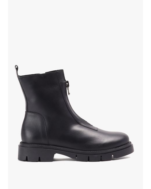Daniel Lippy Black Leather Front Zip Ankle Boots