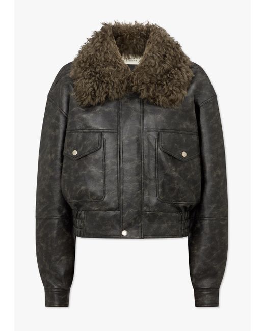 Charlotte Simone Frankie Black & Khaki Shearling Collar Biker Jacket