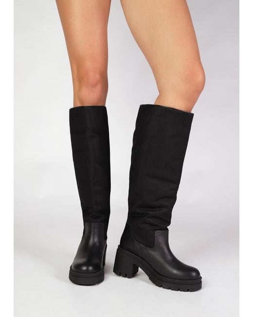 Daniel Bliny Black Leather Block Heel Knee Boots