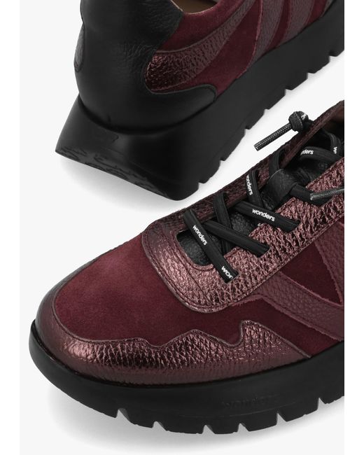 Wonders Brown Odisei 110 Burgundy Metallic Leather & Suede Trainers