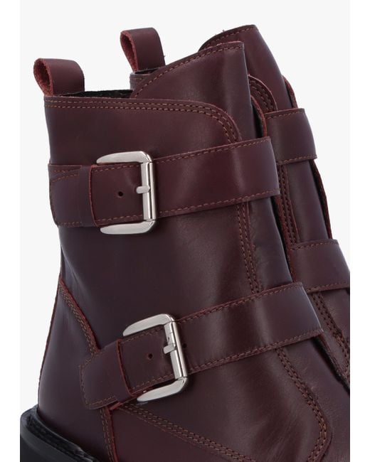 Alpe Brown Arose Burgundy Leather Double Buckle Ankle Boots