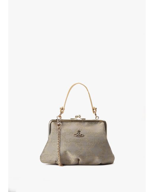 Vivienne Westwood Granny Frame Jacquard Orborama Lurex Gold & Grey Purse On  A Chain in Natural | Lyst Canada