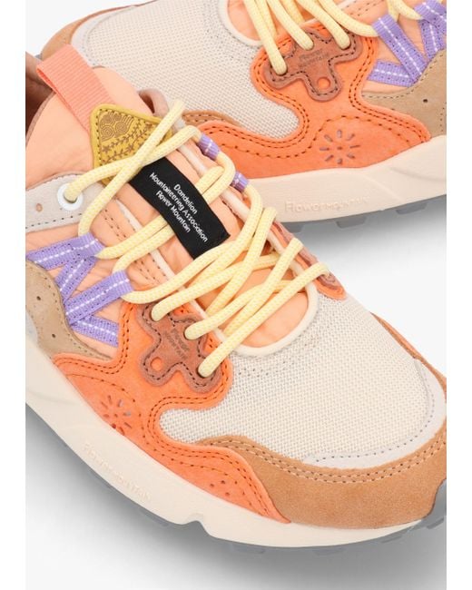 Flower Mountain Pink Women's Yamano 3 White Beige Salmon Suede & Technical Fabric Trainers