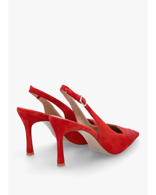 Daniel Elove Red Suede Crystal Heart Toe Cap Heeled Sling Backs