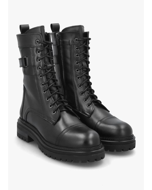 Daniel Idris Black Leather Ankle Strap Biker Boots