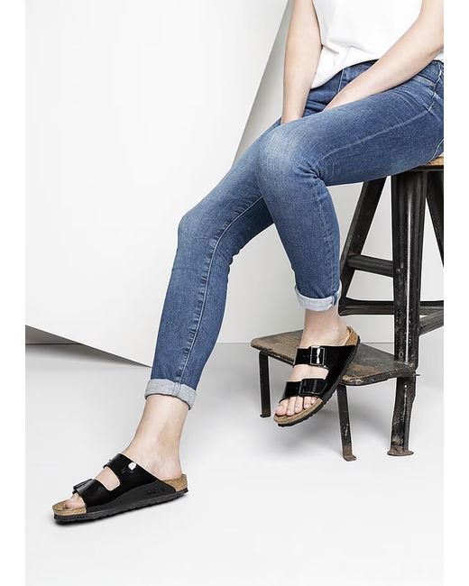Birkenstock Arizona Birko-flor Black Patent Two Bar Mules