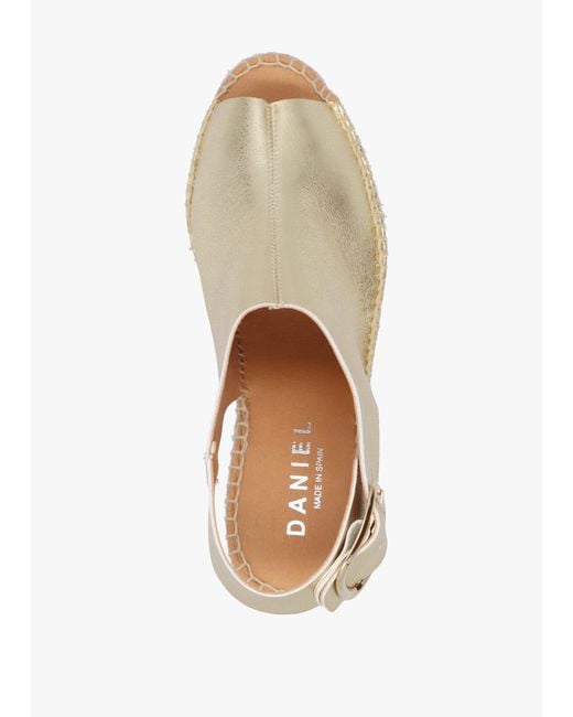 Daniel White Kathie Gold Leather Peep Toe Sling Back Wedge Espadrilles