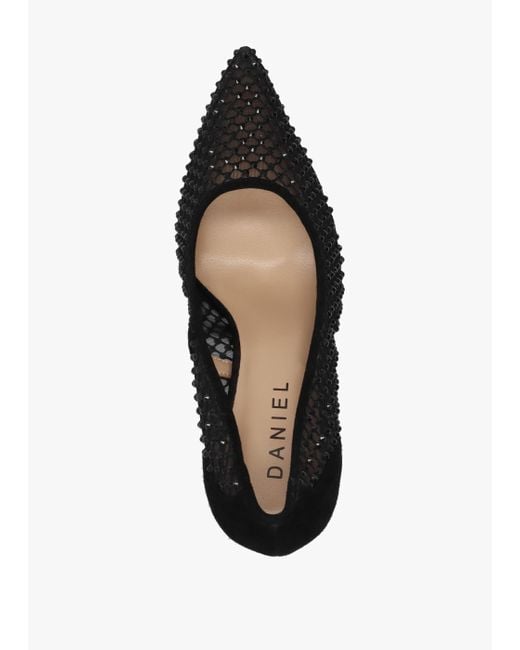 Daniel Alma Black Crystal Mesh Heeled Court Shoes