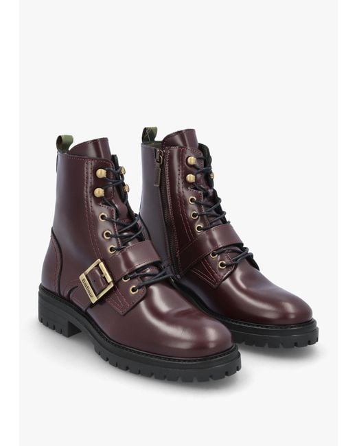 Barbour Purple Ouseburne Cherry Glace Leather Biker Boots
