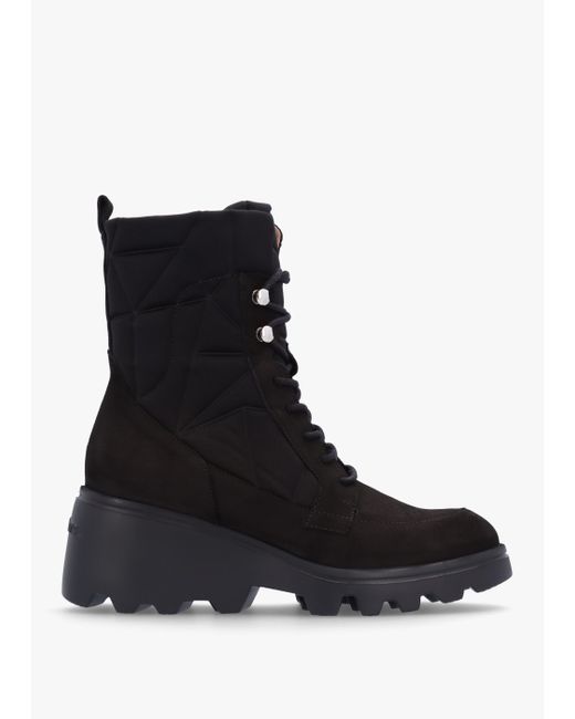 Wonders Toronto Black Suede & Nylon Wedge Ankle Boots