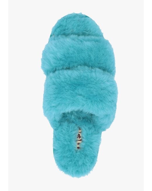 Mou Two Stripes Blue Sheepskin Slippers