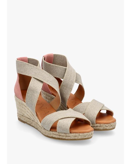 Kanna Natural Laura Elasticated Cross Strap Wedge Espadrilles
