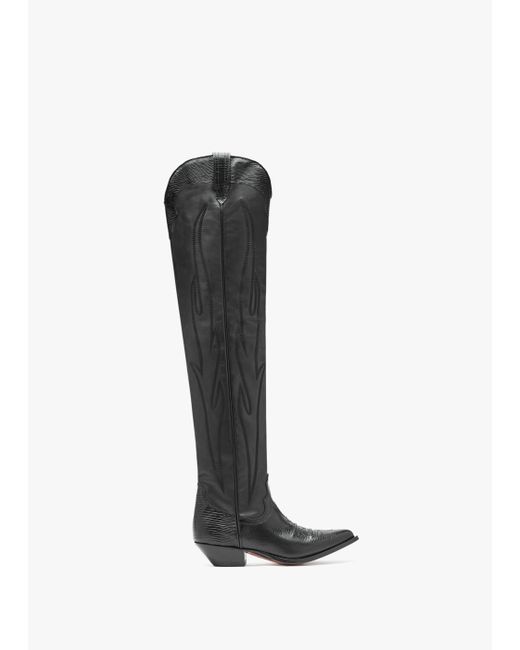 Sonora Boots Hermosa Maxi Flower Black Leather Western Over The Knee Boots