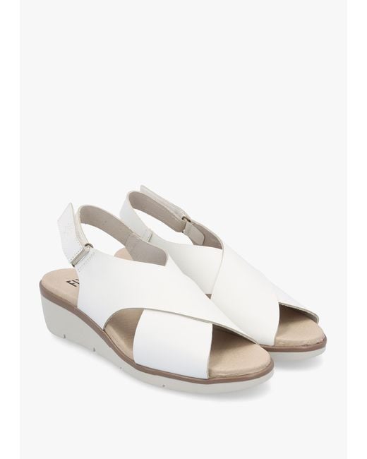Fly London Nabi White Leather Sling Back Low Wedge Sandals