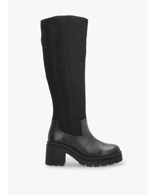 Daniel Bliny Black Leather Block Heel Knee Boots
