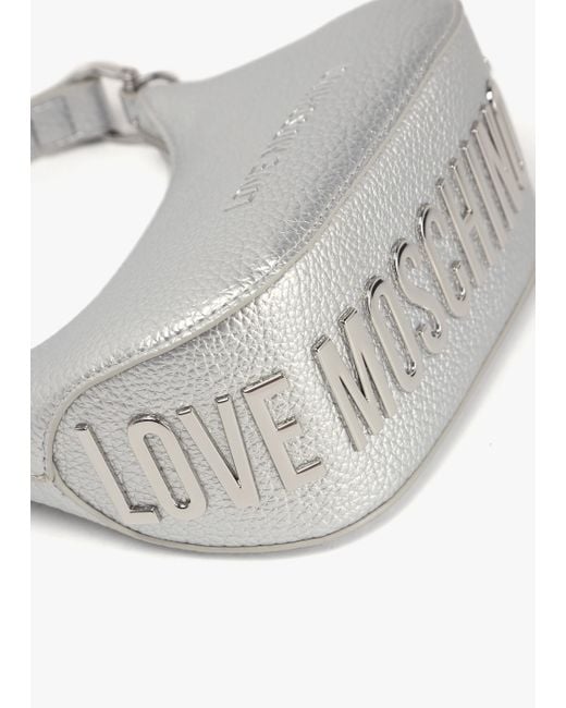 Love Moschino White Laminated Metallic Argento Baguette Bag