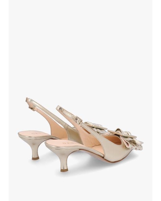 Daniel Natural Galina Gold Leather Raffia Bow Heeled Sling Backs