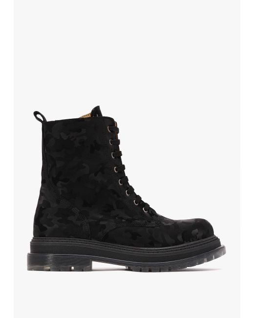 Daniel Rammie Black Leather Camo Ankle Boots