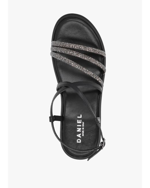 Daniel Clematis Black Leather Diamante Cross Strap Sandals