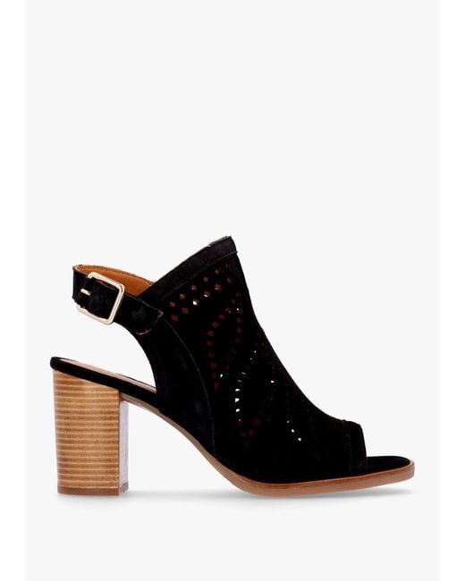Alpe Black Arona Laser Cut Block Heel Sandals